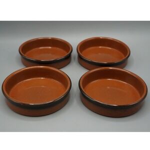 Cermer Spain Terracotta Ramekins Set of 4 Rustic Cazuela Baking Dish 5" Vtg